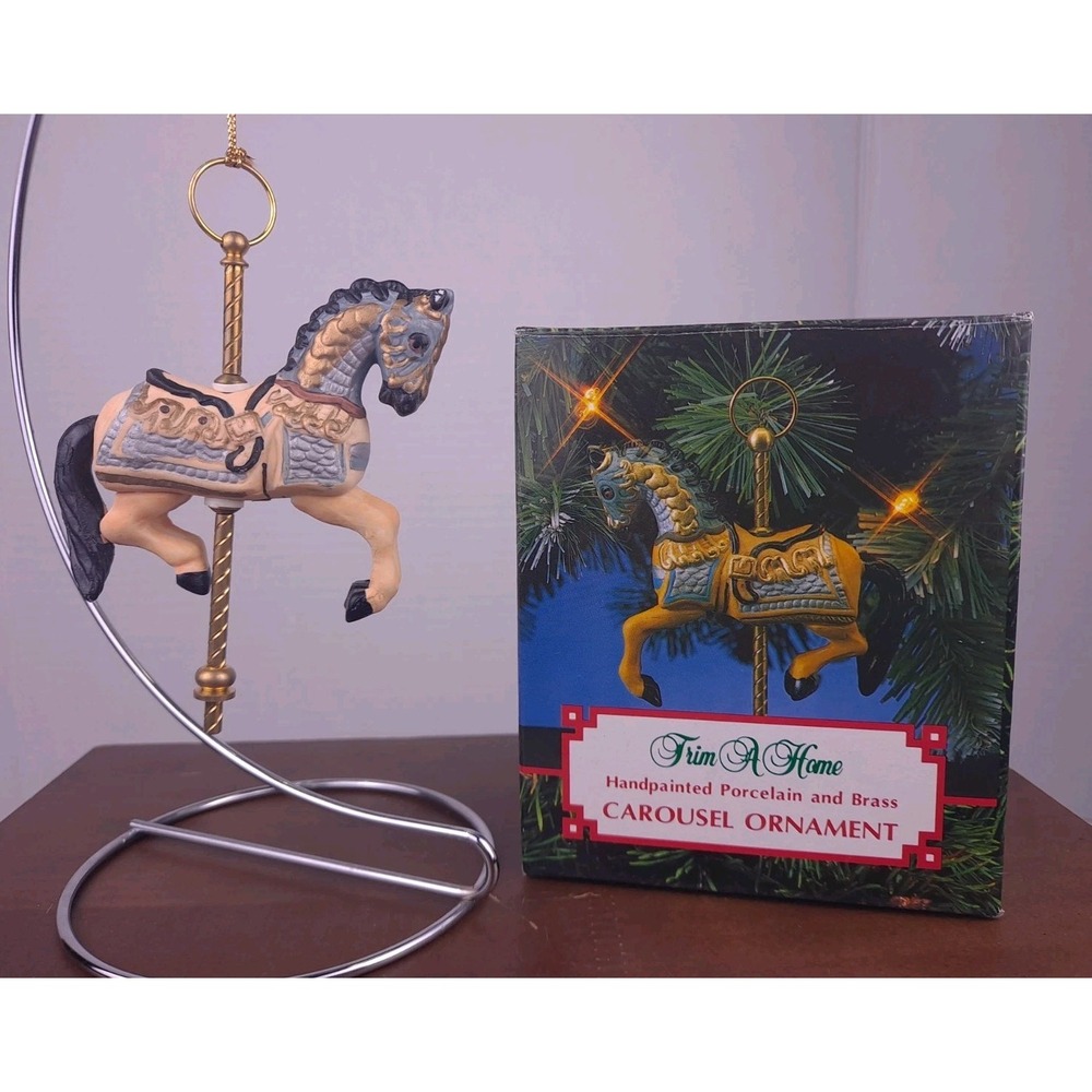 Vintage Christmas Carousel Horse Ornament Handpainted Porcelain Trim a Home